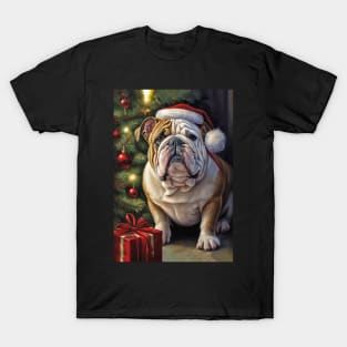 English Bulldog Santa Hat Christmas Card T-Shirt